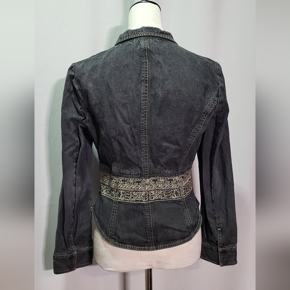 Bandolino Women's Black Vintage Embroidered Zip-Up Jean Jacket Size 6 (Small) - Picture 9 of 11